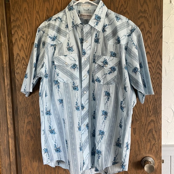 Vintage Ranchwear Blue Floral Shirt - Picture 1 of 4